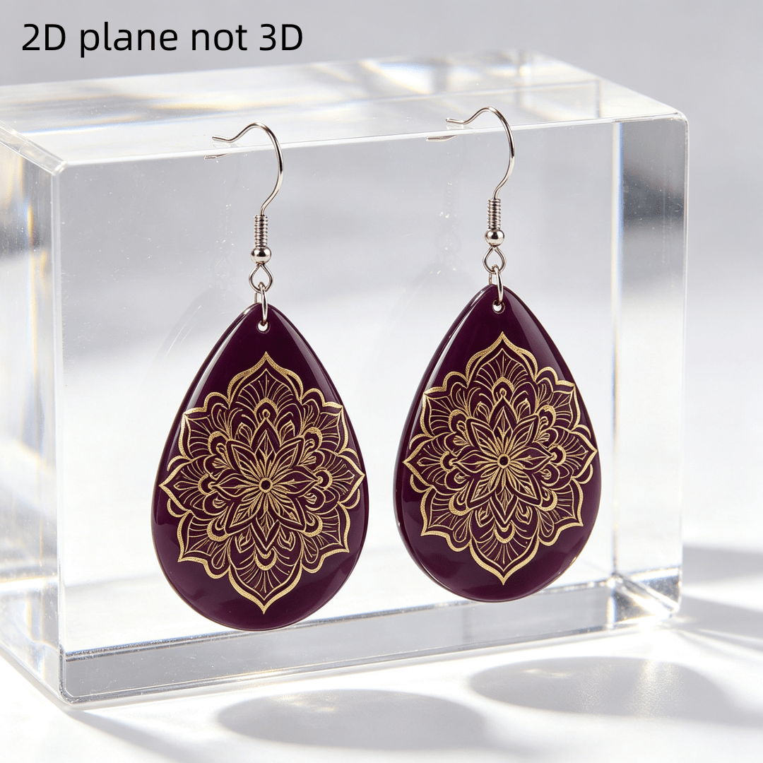 Women's Deep Purple Golden Mandala Teardrop Dangle Earrings